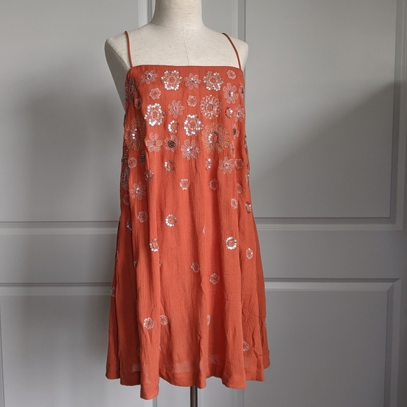 Free People Dresses & Skirts - Free People Mini Sequin Embroidered Copper M NWOT